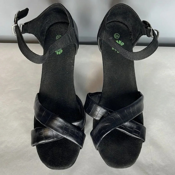 DAWGS Crossover Platform Wedges Black Crocodile Effect Open Toe Summer Size 10 - Picture 4 of 11